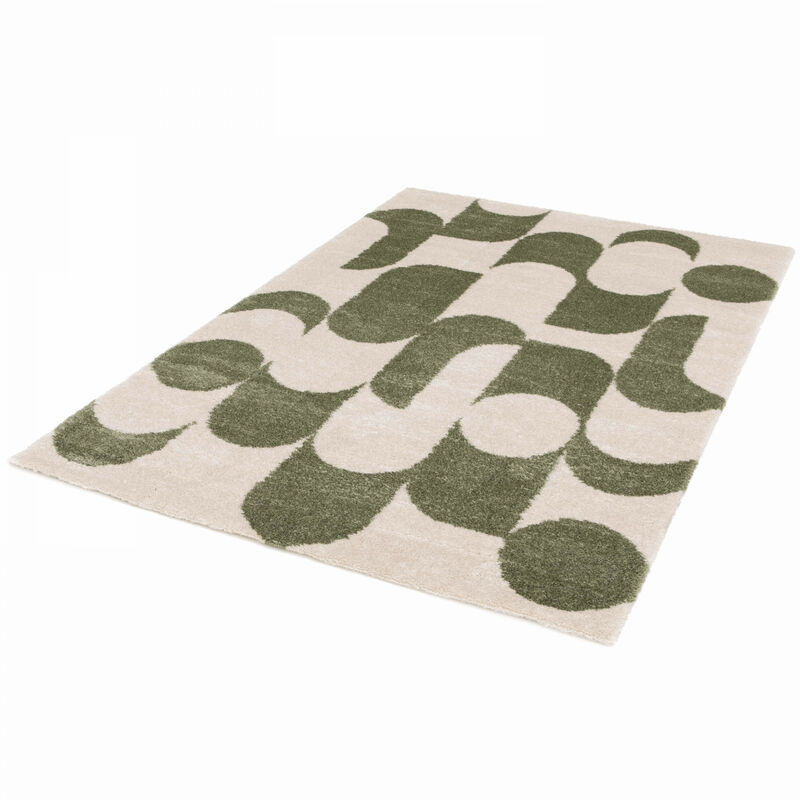 Oviala - Tapis rectangulaire motif seventies écru et vert 120 x 170 cm