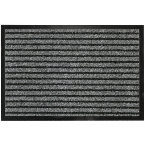 Tapis rectangulaire pour la porte, rayures grises, anti-poussière.