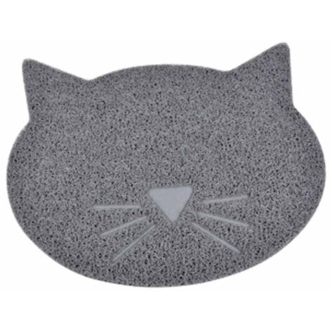 Tapis Repas pour Chat "Tête de Chat" 43cm Gris