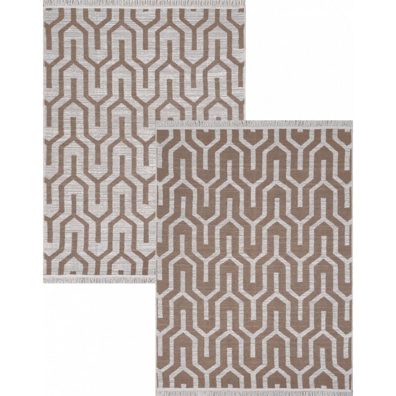 Tapis réversible beige crème géométrique colorado 05 en coton et lavable en machine 120x170 cm