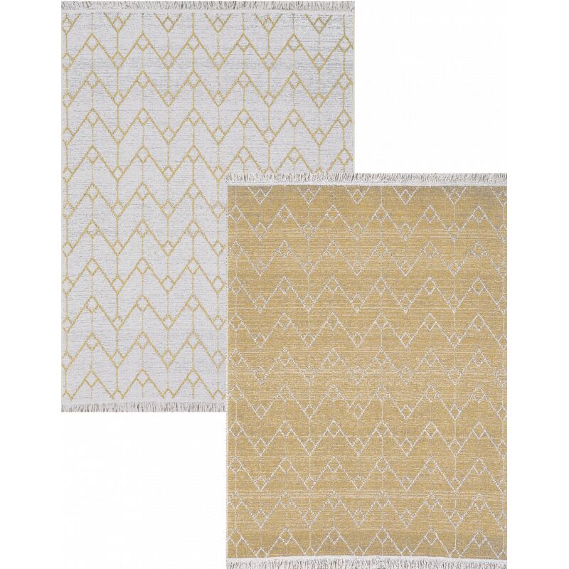 Toutapis - Tapis réversible berbère crème jaune colorado 08 en coton et lavable en machine 80x150 cm