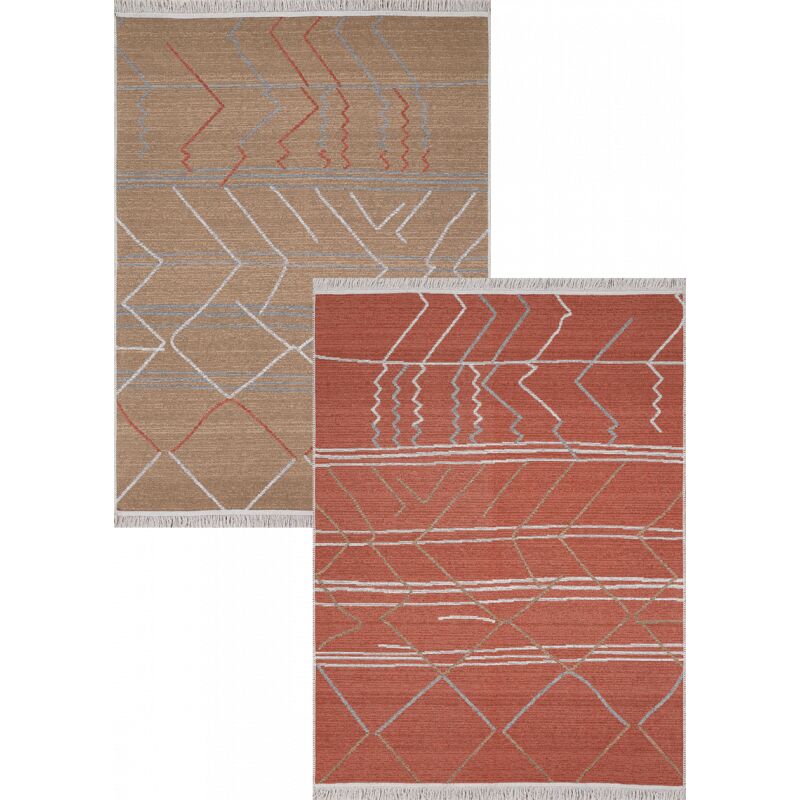 Tapis réversible berbère terracotta taupe colorado 09 en coton et lavable en machine 160x230 cm