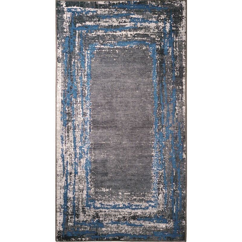 Vendorflair - Tapis Ring Noir/Bleu Dimensions - 180X270 – Qualité supérieure pour Maison, Appartement, Bureau – Style élégant et durable – Confort