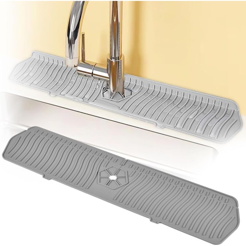 Tapis Robinet en Silicone Gris,Tampons Robinet en Silicone,Tapis Anti Eclaboussure Evier,Silicone de Robinet Tapis, Attrape Éclaboussures de