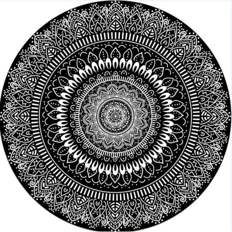 Tapis rond 100 cm noir mandala doux, tapis de bain antidérapant et lavable, tapis décoratif doux pour entrée, salon, chambre, chambre d'enfant - FX -