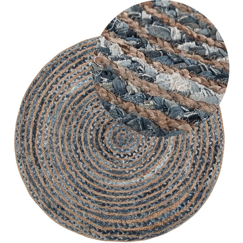 Beliani - Tapis Rond Tressé Rustique ø 120 cm en Jute et Coton Bleu/Beige Maslak