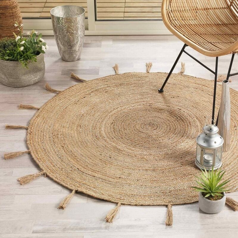 Tapis rond 120 cm jute Sanda argent