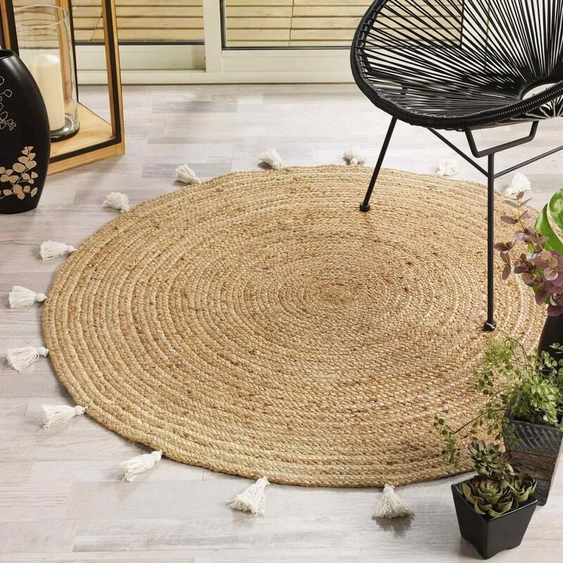 Douceur D'intérieur - Tapis rond 120 cm jute Shira blanc