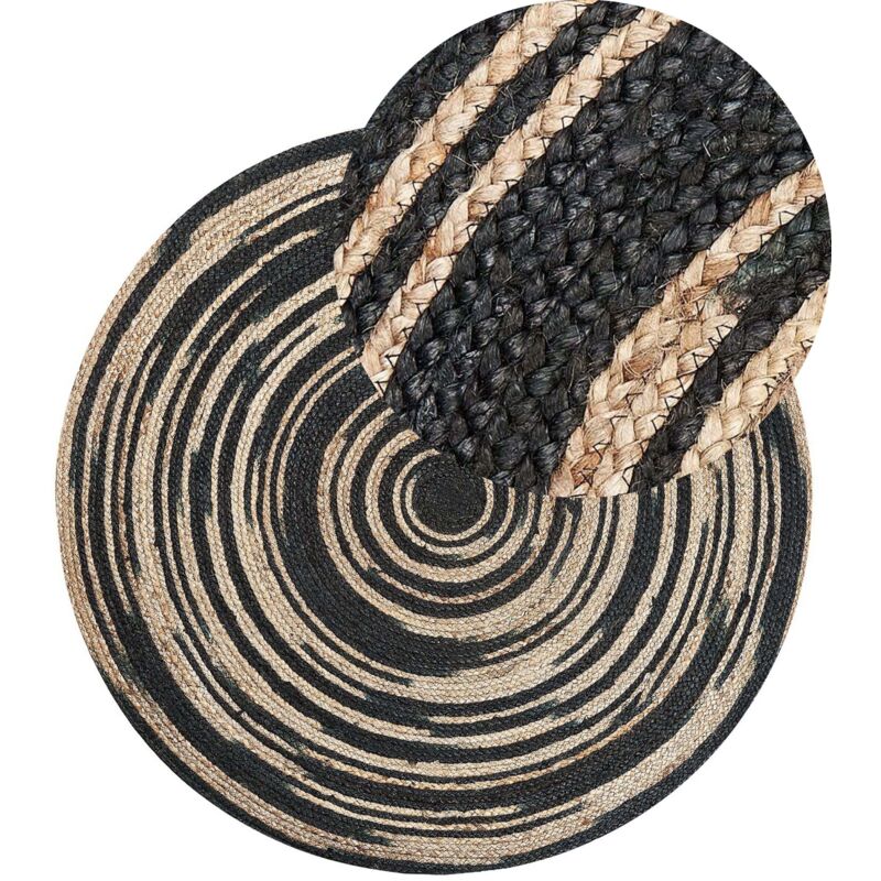 Beliani - Tapis Rond Beige et Noir en Jute 140 cm pour Chambre ou Salon au Style Scandinave
