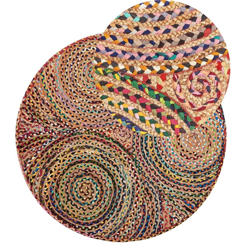 Tapis Rond Multicolore en Coton Motif Ciculaire pour Chambre ou Salon Boho ø 140 cm Beliani
