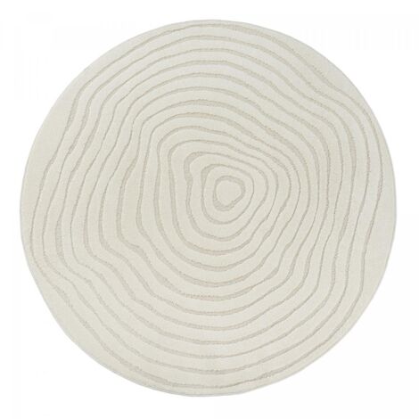 Tapis rond 200 cm crème – Tissé en polypropylène – Anti-poussière et anti-acariens – Résistant aux UV – Pour salon moderne – Unamourdetapis