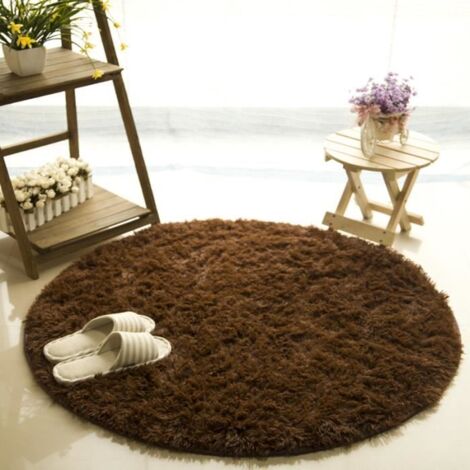 Tapis rond 40cm velours louna prune brun