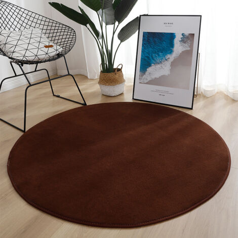 Tapis Rond 80x80 cm Café Flanelle Douce Antidérapant Lavable Décoration Moderne Salon Chambre Bureau Intérieur