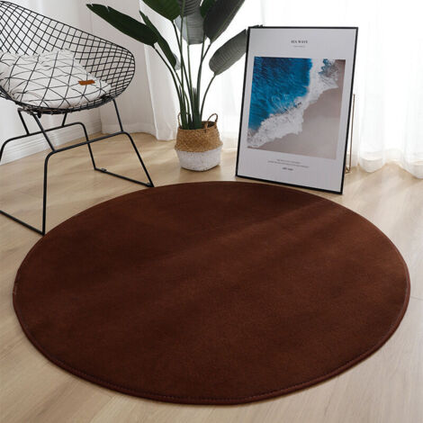 Tapis Rond 80x80 cm Café Flanelle Douce Antidérapant Lavable Décoration Moderne Salon Chambre Bureau Intérieur
