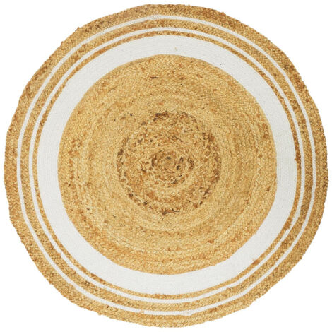 Tapis Rond Ø90cm en Jute Naturelle et Coton Blanc