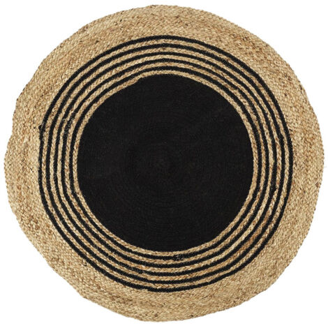 Tapis Rond Ø90cm en Jute Naturelle et Coton Noir