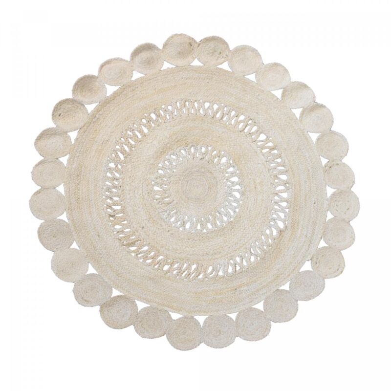 Tapis rond fait à la main Ø120cm crème en jute motif uni pour salon ESPRIT