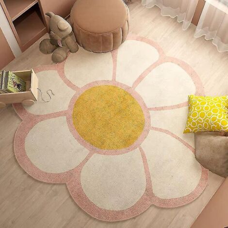 Tapis rond à fleurs, tapis pour chambre d'enfant, tapis de chevet moelleux