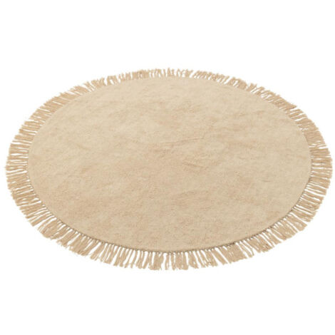 Tapis Rond à Franges "Bohemia" 150cm Beige Clair