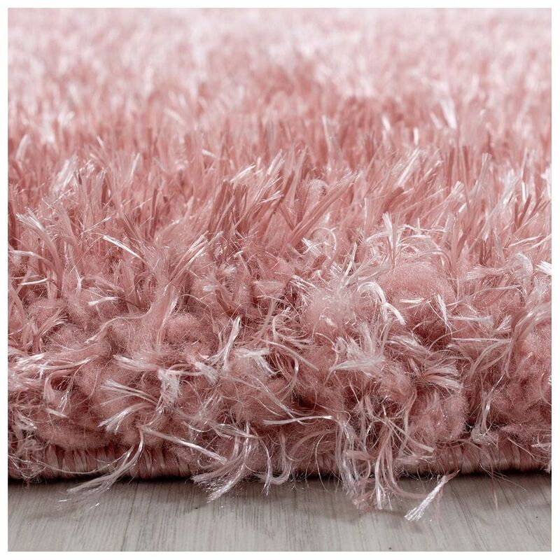 Allotapis - Tapis rond à poils longs doux uni Sera Rose ø 80