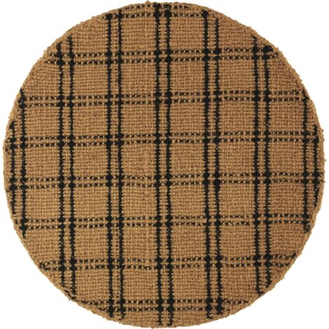 Tapis rond artisanal en fibre de coco marron naturel - Marron naturel à motif noir