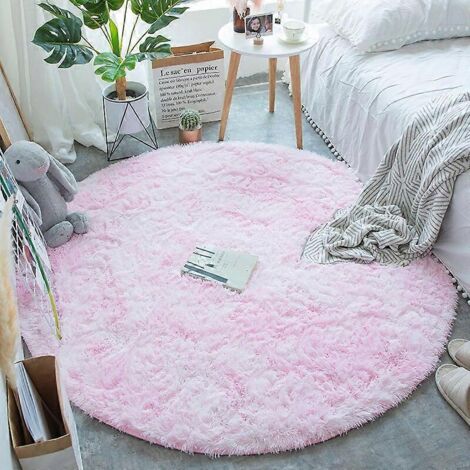 Tapis rond blanc moelleux, idéal pour le salon, la chambre d'enfant ou la chambre à coucher. Tapis doux et moelleux, décoration de chambre moelleuse, forme ronde, 200 x 200 cm, rose clair tie-dye