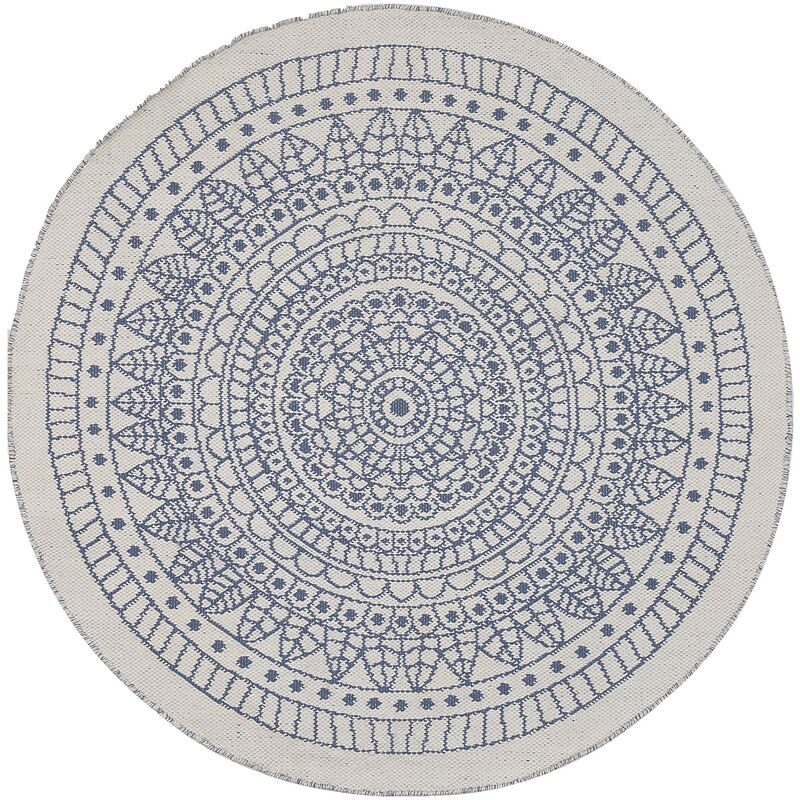 Beliani - Tapis Rond Bleu et Blanc en Plastique Motif Oriental pour Chambre ou Salon Bohème 140 cm