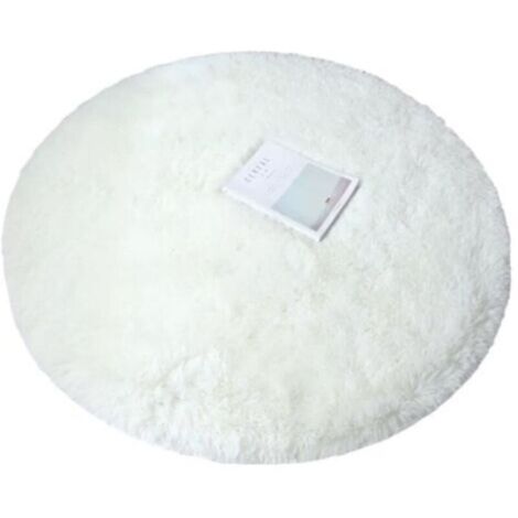 Tapis Rond Chambre Tapis Salon Anti Slip Doux Moelleux Tapis Shaggy Tapis de Sol Grand pour Couloir (Blanc, 80cm)