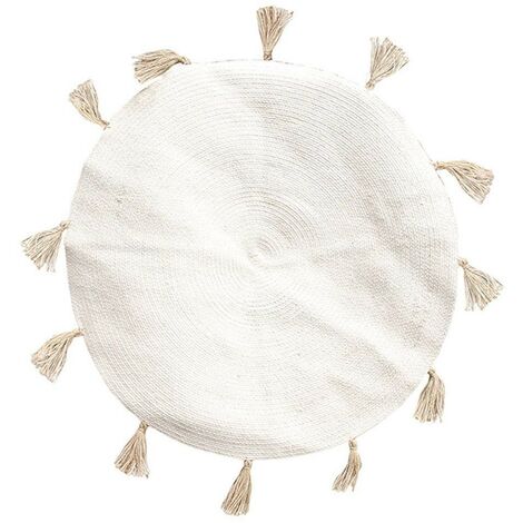 Tapis rond coton pompon beige 90 cm