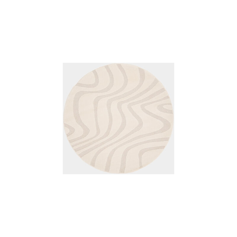 Décoweb - Tapis rond de salon en relief - Belle-île - Vagues écru et crème - ø 160 cm