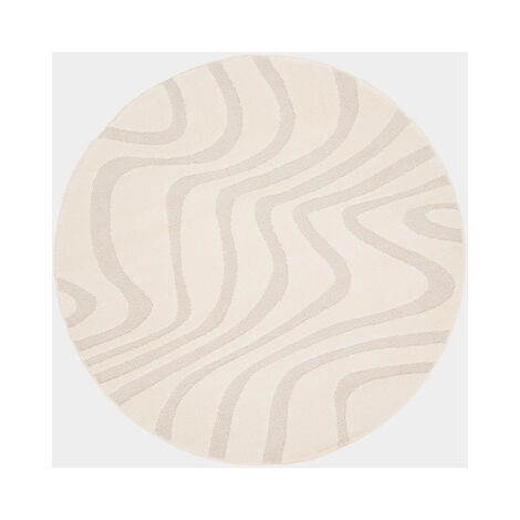 Tapis rond de salon en relief - Belle-île - Vagues écru et crème - Ø 160 cm