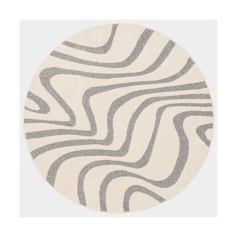 Tapis rond de salon en relief - Belle-île - Vagues grises et crème - Ø 160 cm