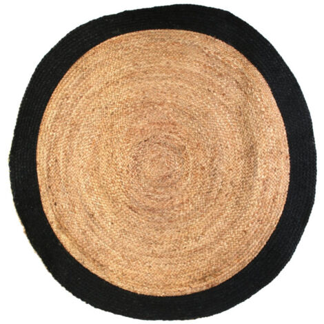 Tapis Rond Déco en Jute "Bordure" 120cm Noir