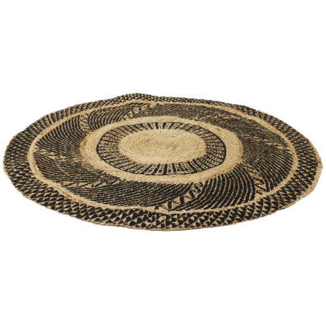 Tapis Rond Déco En Jute "imprimé" 90cm Noir