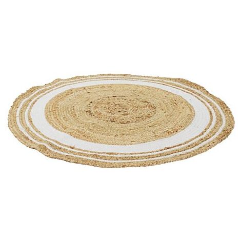 The Home Deco Factory – Tapis rond en jute et coton blanc 90cm – Épaisseur 1cm – Tapis déco naturel pour intérieur chaleureux