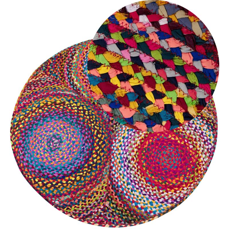 Tapis Bohème de Forme Ronde aux Motifs Circulaires Multicolore Style Bohème Ladik