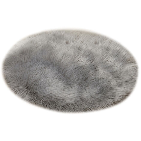 Tapis rond en fausse laine unie, lavable en machine, peluche imitation fourrure, 60 cm de diamètre (gris clair), convient pour le salon, la chambre et le balcon.
