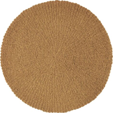 Tapis rond en fibre de coco artisanale finition rustique - naturel coco marron clair