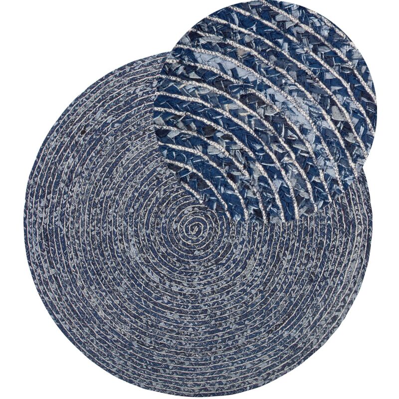 Beliani - Tapis Rond Bleu Foncé en Coton Denim pour Chambre ou Salon au Style Bohème 140 cm