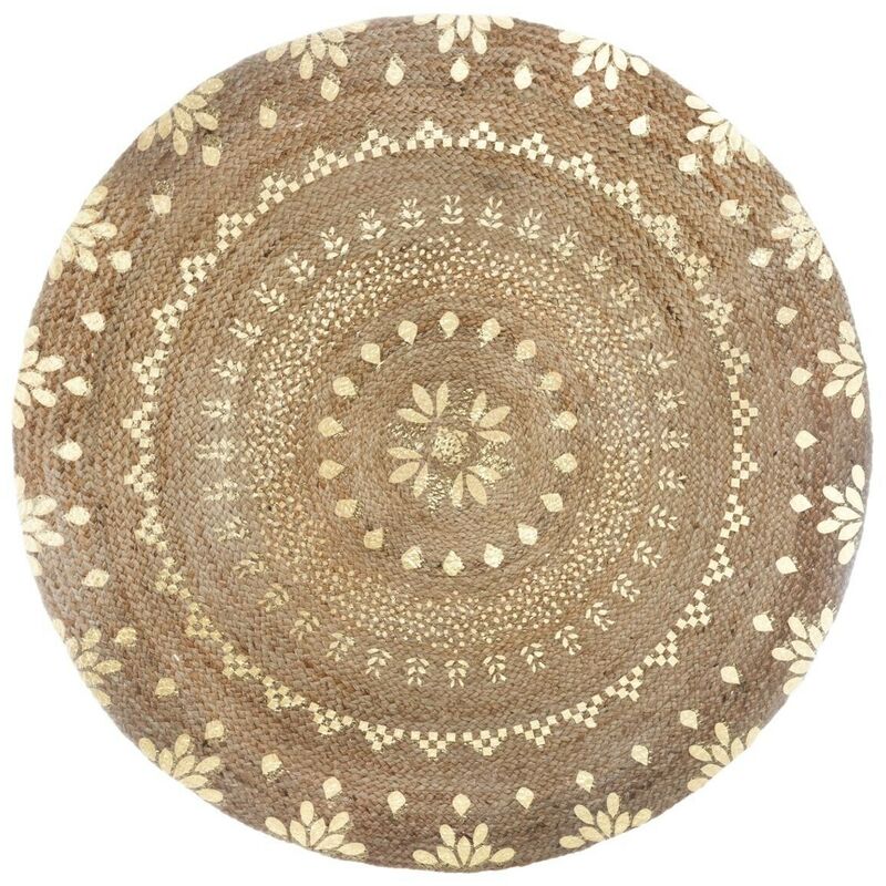 Tapis rond en jute coloris doré - Longueur 115 x Profondeur 115 x Hauteur 1 cm Pegane