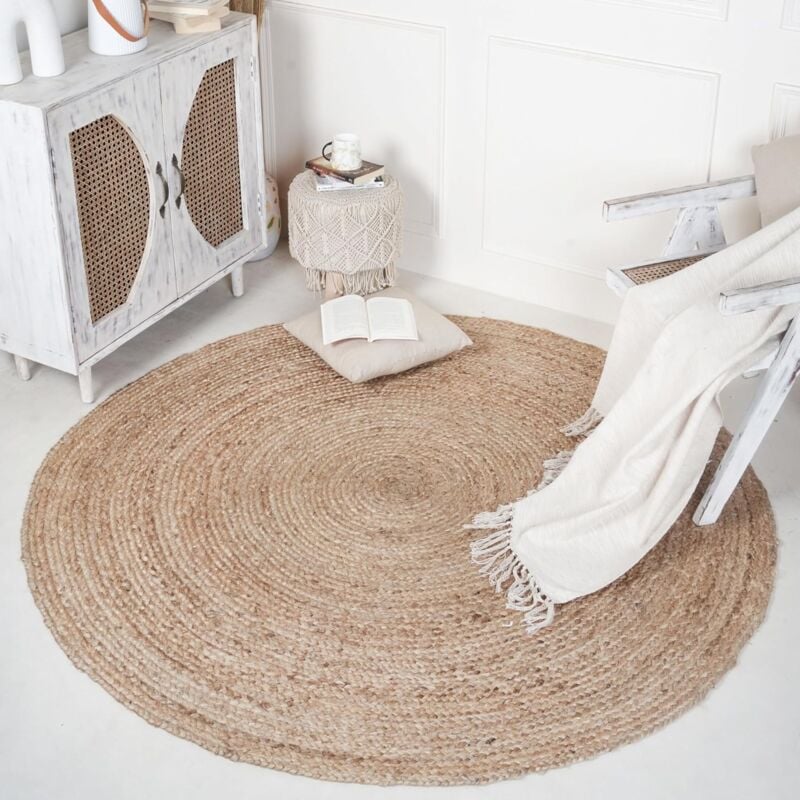 Jn.songs - Tapis Rond en Jute Tapis Naturel en Jute Tressé pour Salon Chambre Décoration - 80CM