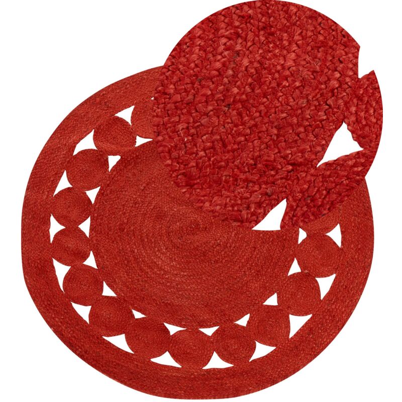 Beliani - Tapis Rond en Jute Tressé Rouge 120 cm Fait Main avec Motif Découpé Koyunlu