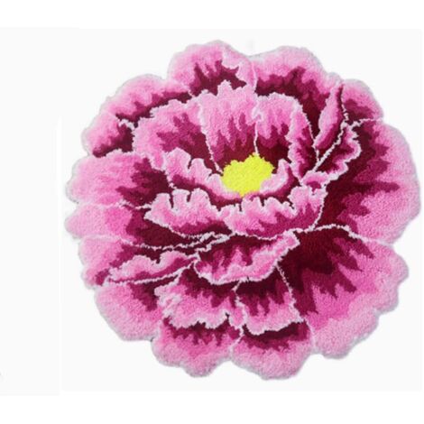 Tapis rond en polyester à motif pivoines roses, idéal pour les chambres, les cuisines et les salles de bains. Doux, moelleux, antidérapant et lavable. Dimensions : 50 x 50 cm.