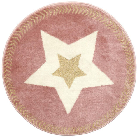 Tapis Rond Enfant "Étoile Métallisée" 80cm Rose