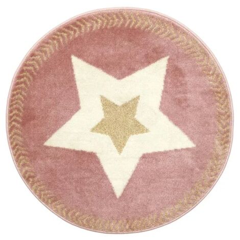 Tapis Rond Enfant "étoile Métallisée" 80cm Rose