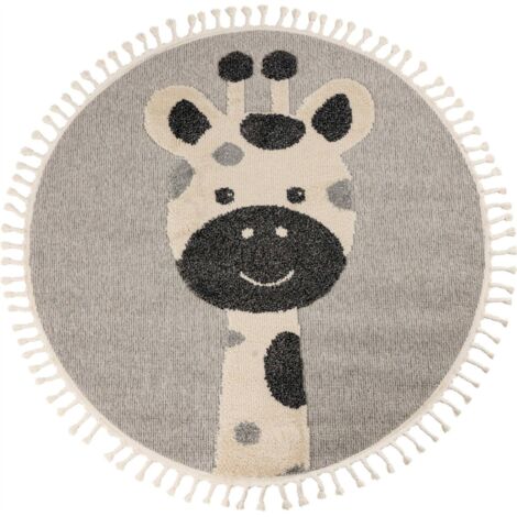 Tapis rond enfant girafe gris effet 3d doux - 170 x 120 cm