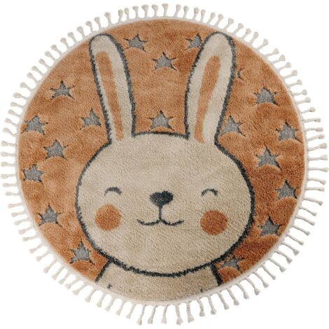 Tapis rond enfant lapin beige effet 3d doux - 170 x 120 cm