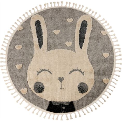 Tapis rond enfant lapin gris doux effet 3d cut loop - 230 x 160 cm