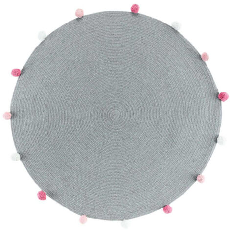 Tapis Rond Enfant "Pompomparty" 90cm Gris