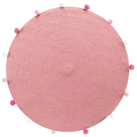 Tapis Rond Enfant "Pompomparty" 90cm Rose Dragée